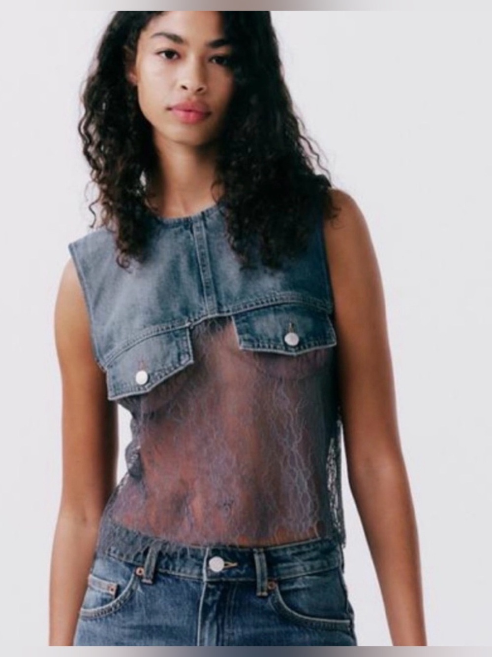 Zara denim lace vest medium